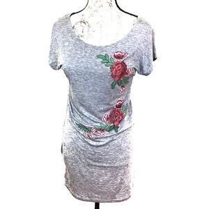 Ocassion Gray Embroidered Floral Dress Small New